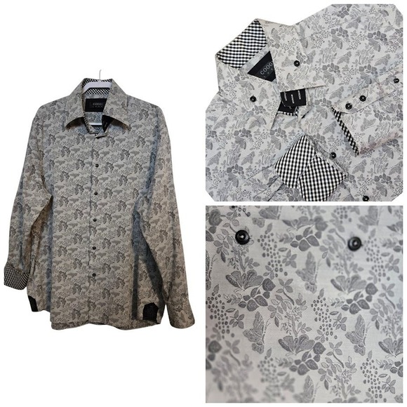 COOGI LUX Mens Gray Floral Long Sleeve Button Up Shirt  Sz 3XL/19 - Picture 1 of 10